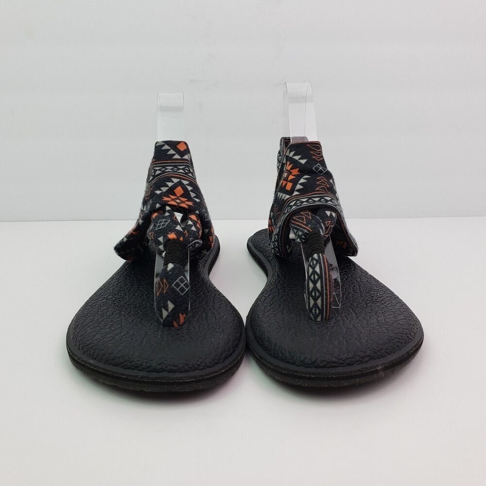 Sanuk Yoga Sling Womens Size 8 Black Orange Aztec Comfort Casual Flat Sandals - Picture 6 of 12